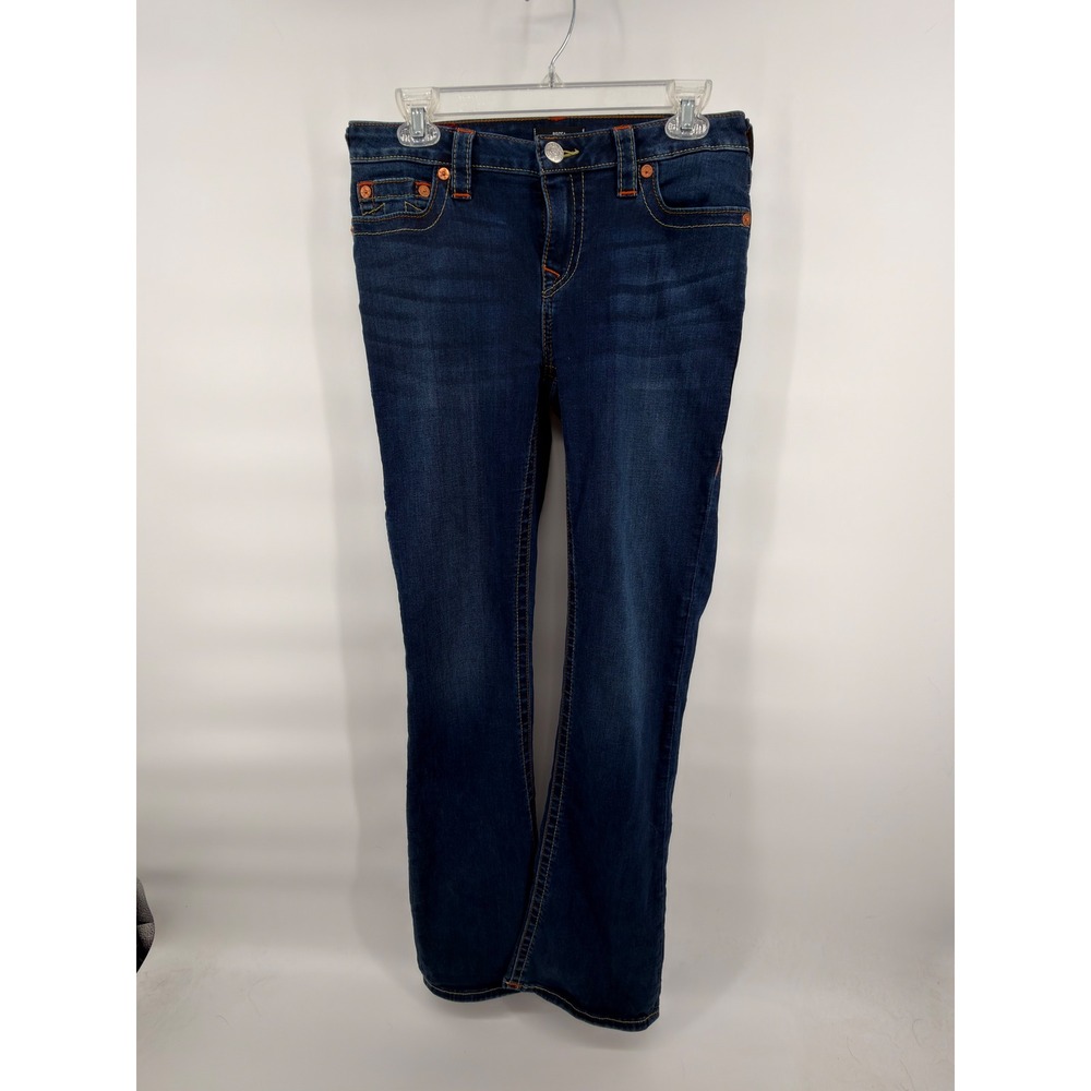 True Religion Becca Mid Rise Bootcut Jeans Size 30 Dark Wash Stretch Denim Blue